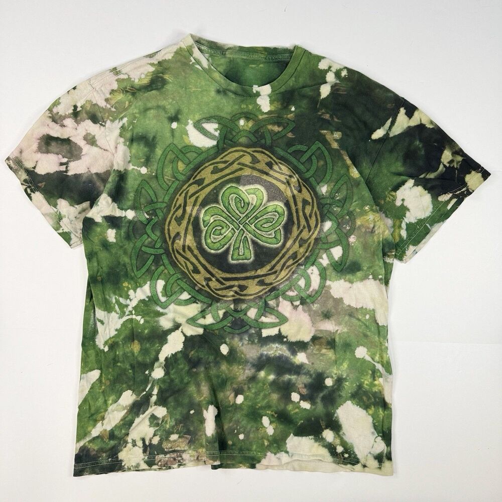 Vintage 90s Streetwear Mens Faded Gaelic Knot Shamrock Acid Wash T-Shirt Size M‎